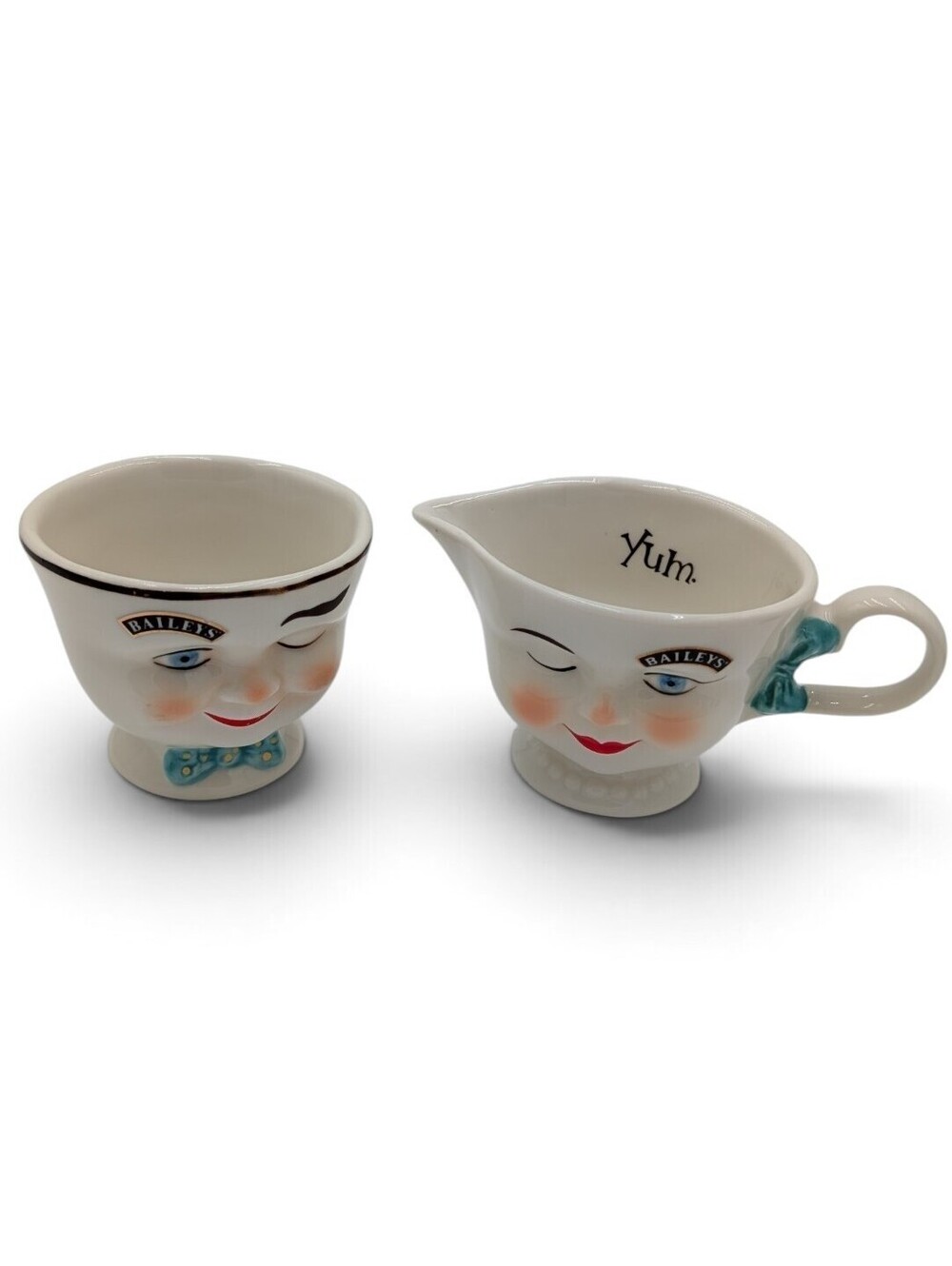 Vintage 1996 Baileys Yum Winking Face Creamer Sugar Bowl Set Limited Edition
